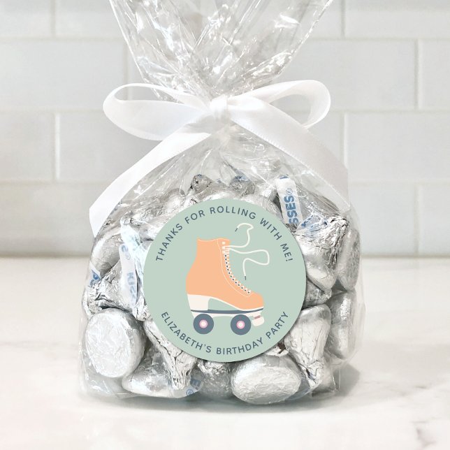 Adesivo Redondo Girls Roller Sking Festa de aniversário Obrigado (Criador carregado)