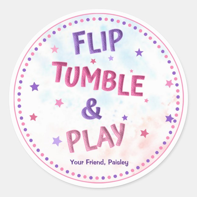 Adesivo Redondo Girls Sacudir Tumble & Play Birthday Favor Gymnast (Frente)