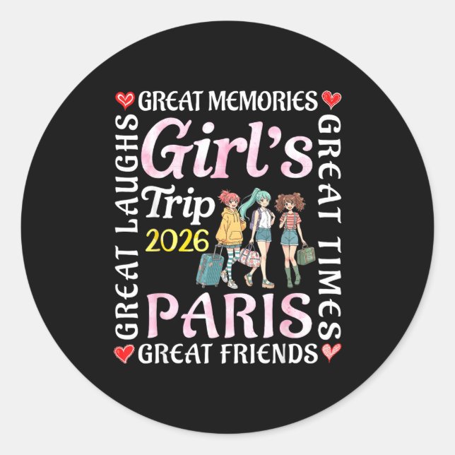 Adesivo Redondo Girls Trip 2026 Paris Great Friends Vacation Trave (Frente)