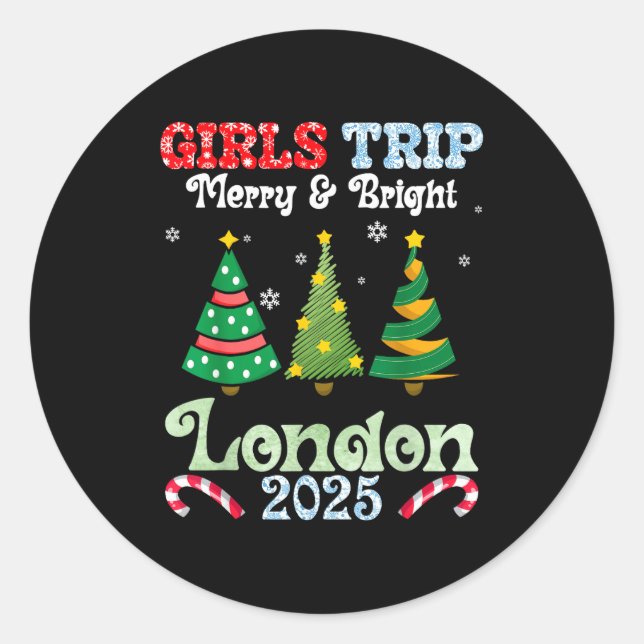 Adesivo Redondo Girls Trip Merry Bright Christmas In London Vacati (Frente)