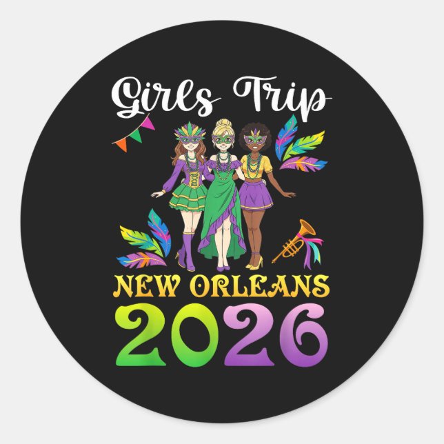 Adesivo Redondo Girls Trip New Orleans 2026 Mardi Gras Day Squad T (Frente)