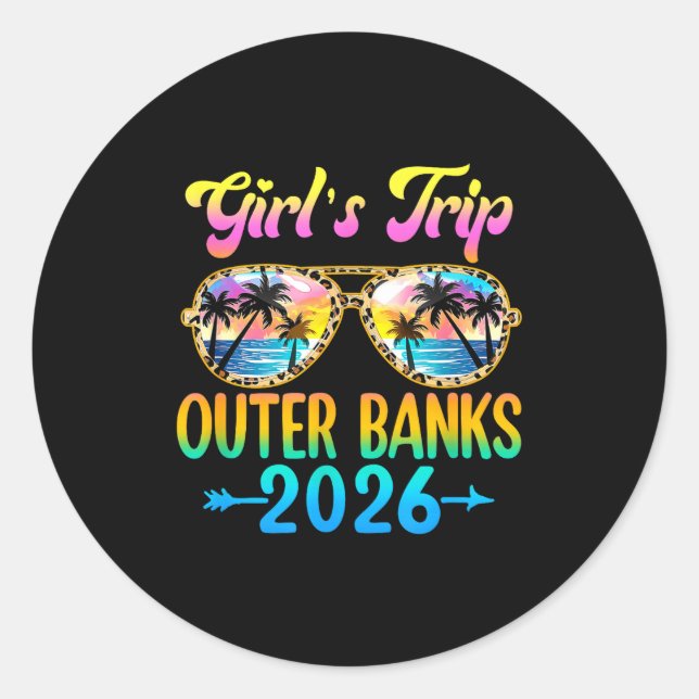 Adesivo Redondo Girl's Trip Outer Banks 2026 Summer Vacation Sungl (Frente)