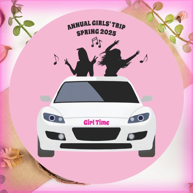 Adesivo Redondo Girls Trip Squad Sticker Preto e Branco Rosa (Girls Trip Squad Sticker Pink Black and White)