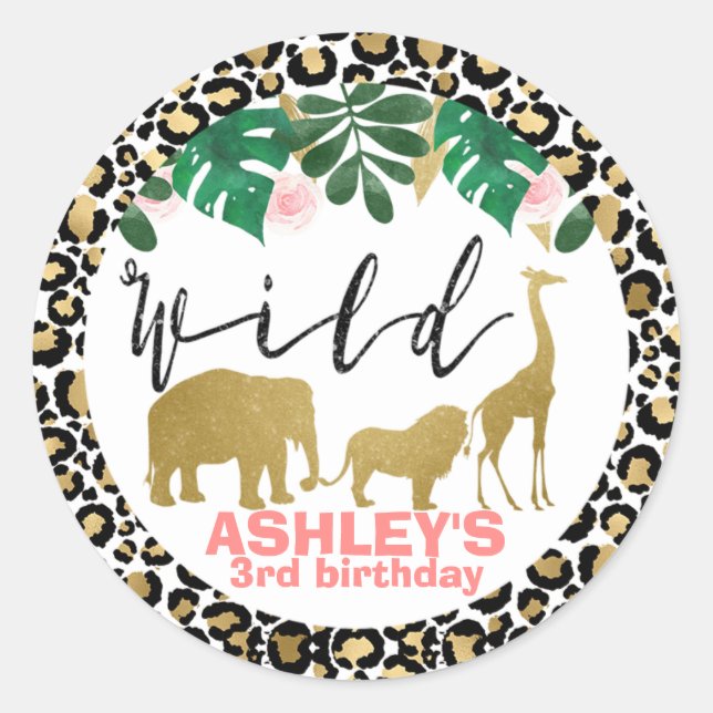 Adesivo Redondo Girls Wild Safari Themed Birthday Sticker (Frente)