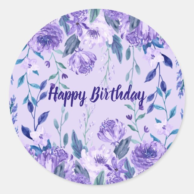 Adesivo Redondo Girly 50th Birthday Lavanda Purple Floral (Frente)
