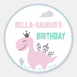Adesivo Redondo Girly Dinosaur A-Roar Festa de aniversário