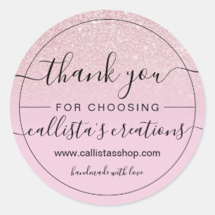 Adesivo Redondo Girly Dusty Rosa Rosa Glitter Ombre Obrigado