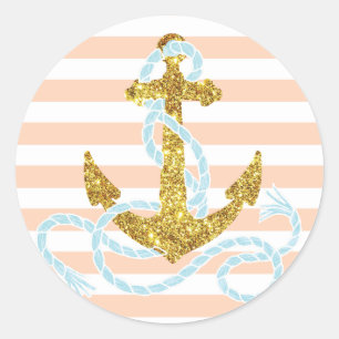 Adesivo Redondo Girly Faux Glitter Anchor