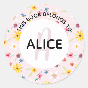 Adesivo Redondo Girly Flowers Monogramas e nome