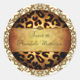 Adesivo Redondo Girly Leopard Print Sweet 16 Sticker
