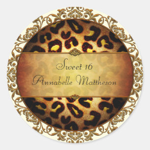 Adesivo Redondo Girly Leopard Print Sweet 16 Sticker