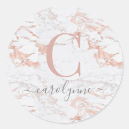Adesivo Redondo Girly Marble e Chic Rosa Gold Foil Monograma