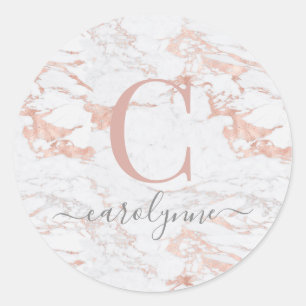 Adesivo Redondo Girly Marble e Chic Rosa Gold Foil Monograma