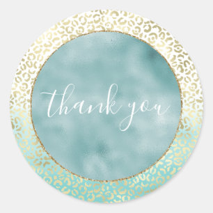 Adesivo Redondo Girly Mint Watercolor Leopard Dourado
