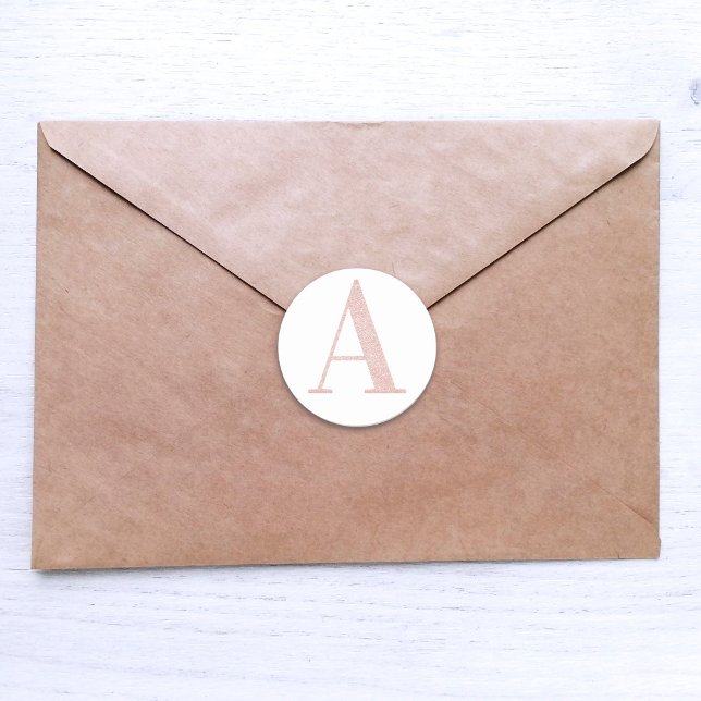 Adesivo Redondo Girly Pale Rosa Dourada Glitter Monograma A (Letter A Monogram Sticker)