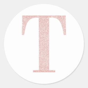 Adesivo Redondo Girly Pale Rosa Dourada Glitter Monograma T