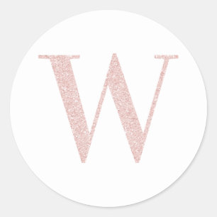 Adesivo Redondo Girly Pale Rosa Dourado Glitter Monograma W