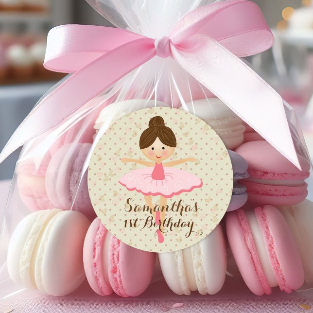 Adesivo Redondo Girly Pink e Dreamy Ballerina (Adorable ballerina dancing in her pink tutu. )