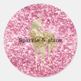 Adesivo Redondo Girly Pink Glitter Confetti Dourado Unicórnio