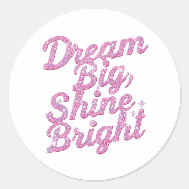 Adesivo Redondo Girly Pink Sparkle Motivational Quote (Frente)