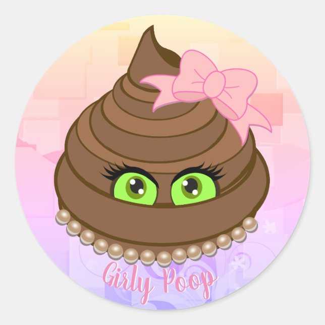 Adesivo Redondo Girly Poop Emoji (Frente)