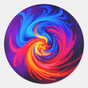 Adesivo Redondo Giro de Abstrato Energetico em Vermelho Azul e Ama