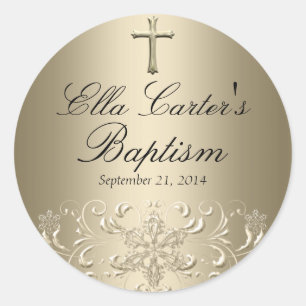 Adesivo Redondo Giro Snowflake & Cross Dourado Baptism Sticker