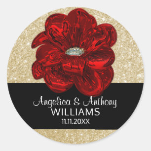 Adesivo Redondo Gitter Dourado Elegante, Casamento Preto, Rosa ver