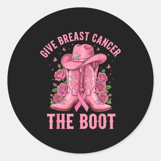 Adesivo Redondo Give Breast Cancer The Boot Cowgirl Cancer Awarene (Frente)