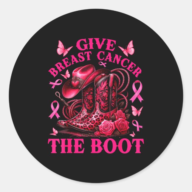Adesivo Redondo Give Breast Cancer The Boot Cowgirl Cancer Awarene (Frente)