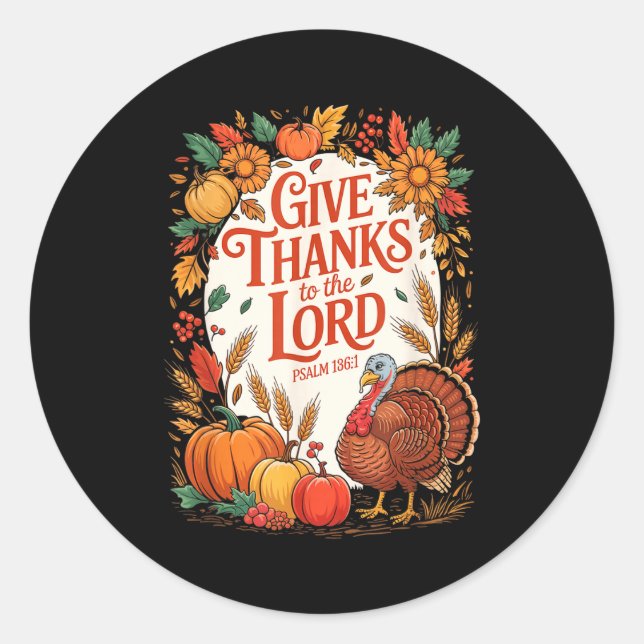 Adesivo Redondo Give Thanks To The Lord Fall Pumpkin Thanksgiving  (Frente)