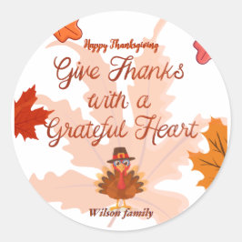 Adesivo Redondo Give Thanks With a Grateful Heart Thanksgiving