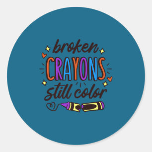 Adesivo Redondo Giz Crayons Quebrados Ainda Colorem Consciência da