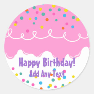 Adesivo Redondo Glacé de Bolo de Aniversário Rosa