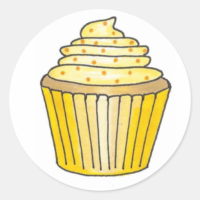 Adesivo Redondo Glacé de Cupcake e aspersão amarelo de limão (Frente)