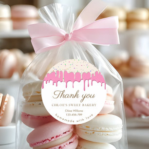 Adesivo Redondo Glacé rosa - Lançamento - Obrigado