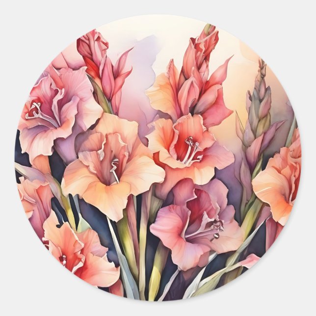 Adesivo Redondo Gladiolus Watercolor (Frente)