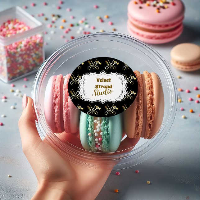 Adesivo Redondo Glam Black Gold Hair Stylist Business (Criador carregado)