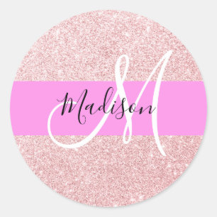Adesivo Redondo Glam Blush Rosa Dourado Brilho Monograma