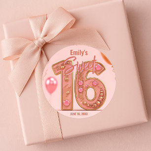 Adesivo Redondo Glam Blush Rosa e Dourado Joia Sweet Sixteen 
