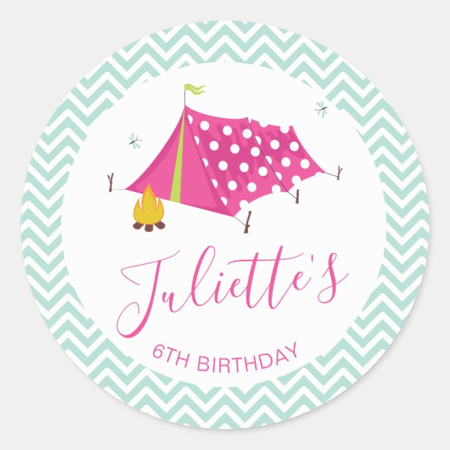 Adesivo Redondo Glam Camp Makeover Girls Birthday Envelope Seal (Frente)