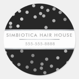 Adesivo Redondo GLAM CONFETTI MODERNO bolinhas preto prateado