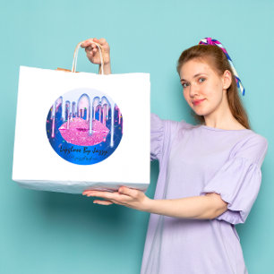 Adesivo Redondo Glam de Empacotamento de Drip Bluei Rosa de Liofil