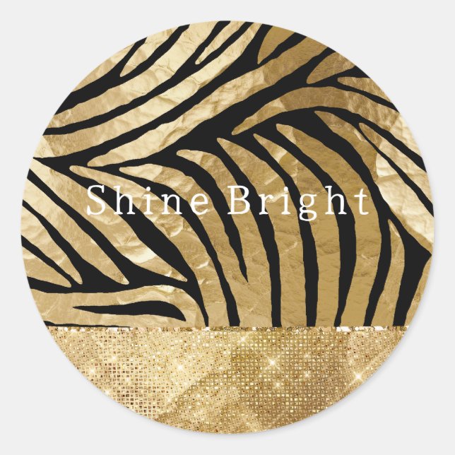 Adesivo Redondo Glam Dourado Black Zebra Animal Glitzy Sparkle (Frente)