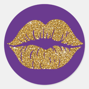 Adesivo Redondo Glam Dourado Glitter Lábios Trendy Sparkle Purple