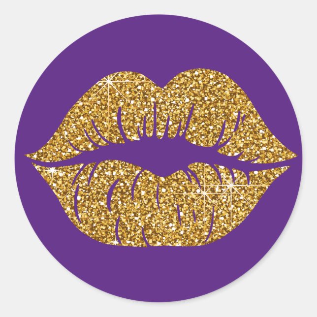 Adesivo Redondo Glam Dourado Glitter Lábios Trendy Sparkle Purple (Frente)