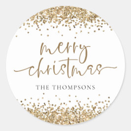 Adesivo Redondo Glam Dourado Glitter Name Merry Christmas
