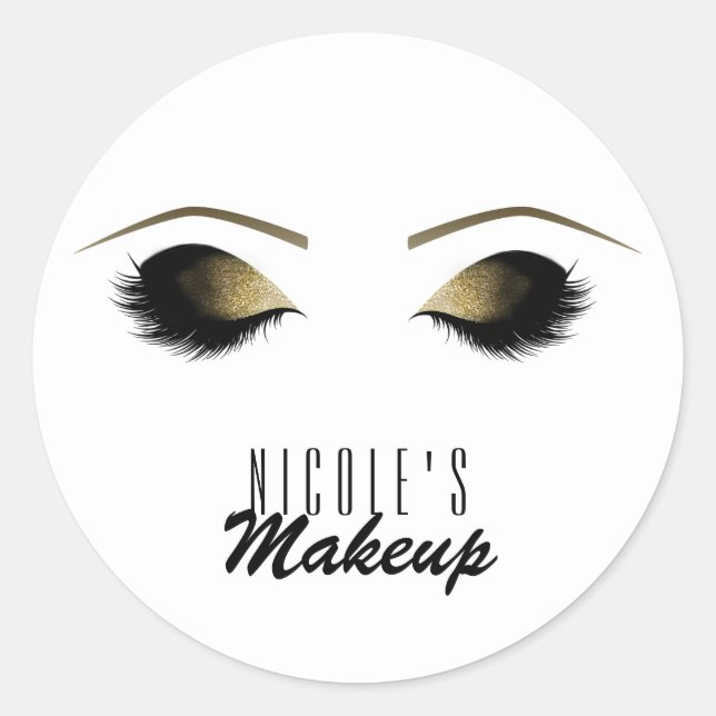Adesivo Redondo Glam Dourado Makeup Eyelashes Personalizados (Frente)