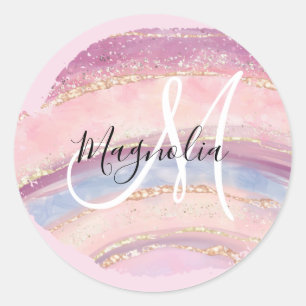 Adesivo Redondo Glam Dourado Rosa Azul Monograma Pincelada de Pedr
