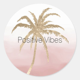Adesivo Redondo Glam Dourado Tropical Palm Pink ombre